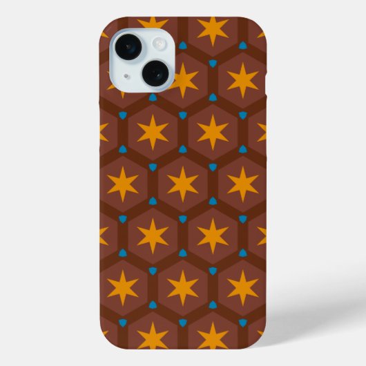 Bruin, goud Blauw Geometrisch Patroon Case-Mate iPhone Case (Achterkant)
