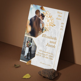 Bruin Goud Bloemen Foto Bewaar de datum uitnodigin Save The Date