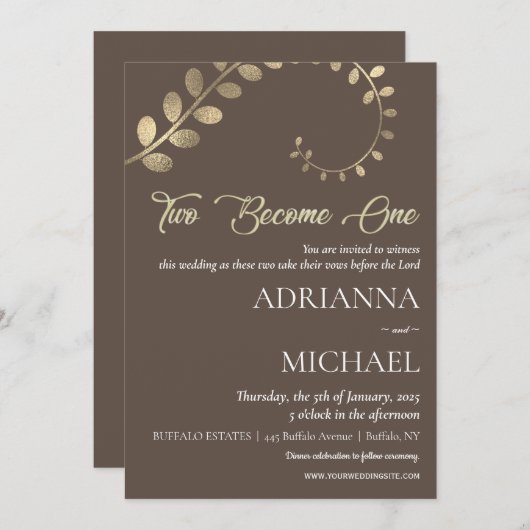 Bruin Goud Christelijke Religieuze Huwelijksuitnod Kaart (Voorkant / Achterkant)