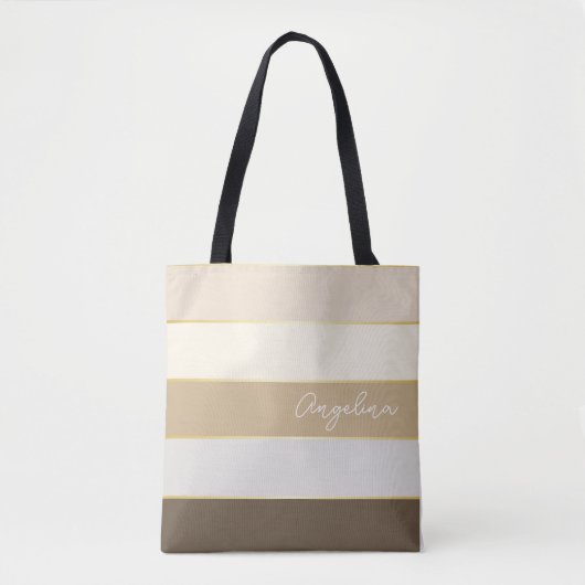 Bruin goud Custom Summer Color Block Stripes Tote Bag (Voorkant)
