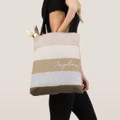 Bruin goud Custom Summer Color Block Stripes Tote Bag (Dichtbij)