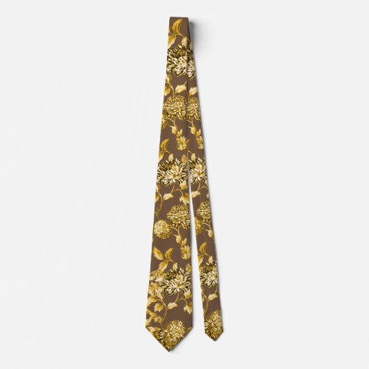 Bruin & Goud Dahlia's Bloemen Bruiloft Stropdas (Voorkant)