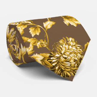 Bruin & Goud Dahlia's Bloemen Bruiloft Stropdas