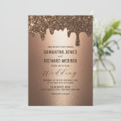Bruin Goud Dripping Glitter Metallic Shine Bruilof Kaart (Staand voorkant)