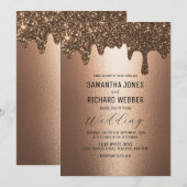 Bruin Goud Dripping Glitter Metallic Shine Bruilof Kaart (Voorkant / Achterkant)