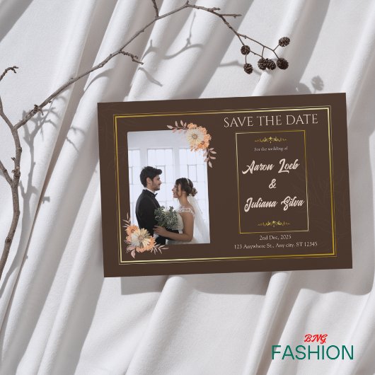 Bruin & Goud Eenvoudige bruiloft Save The Date Kaa