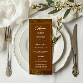 Bruin & Goud Elegant Bloemen Trouwmenu Menu
