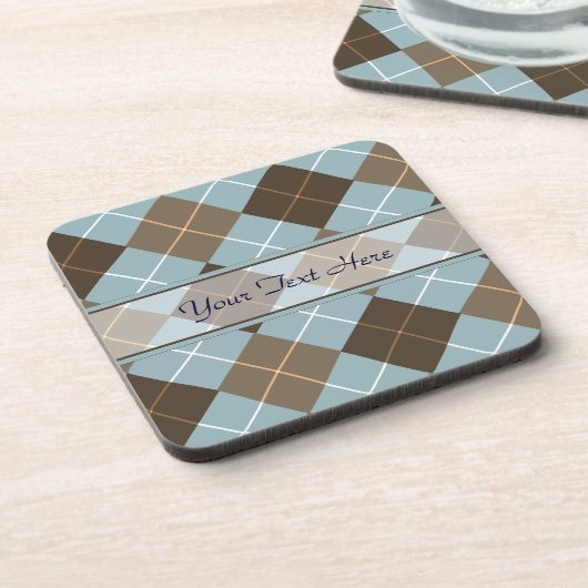 Bruin, goud en Sky Blue Argyle Monogram Bier Onderzetter (Linkerzijde)