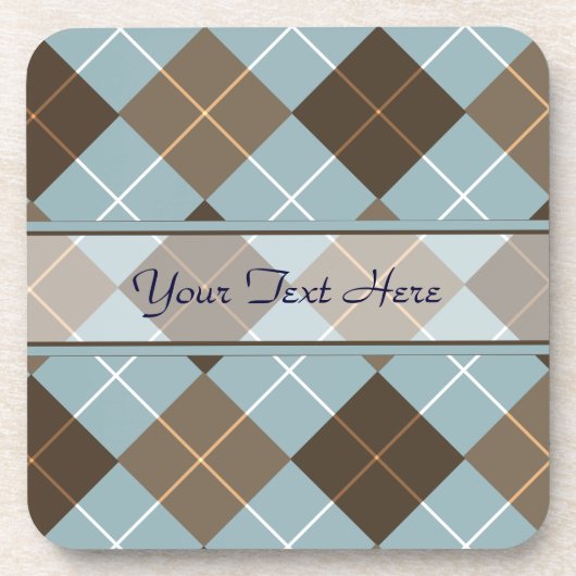 Bruin, goud en Sky Blue Argyle Monogram Bier Onderzetter (Voorkant)