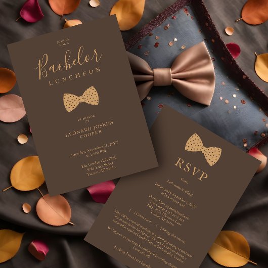 Bruin Goud Fun Polka Dots Bow Bachelor Luncheon Kaart