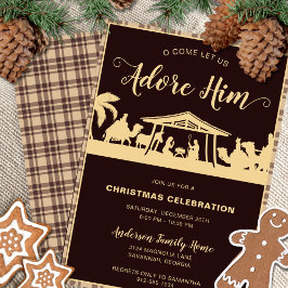 Bruin & Goud Geboorte Religieus Kerstfeest Kaart