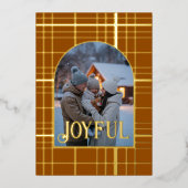 Bruin & Goud Gingham Kerstvakantie Foto Folie Feestdagenkaart (Voorkant)