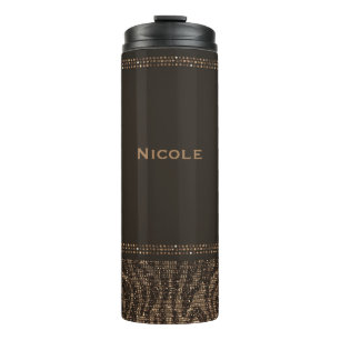 Bruin & Goud Glanzende Zebraprint Glamoureus Chic Thermosbeker