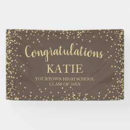Bruin Goud Glitter Afstudeer Congratulaties  Spandoek