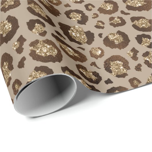Bruin Goud Glitter Leopard Print Cadeaupapier (Rol Hoek)