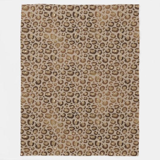 Bruin Goud Glitter Leopard Print Fleece Deken (Voorkant)
