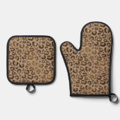 Bruin Goud Glitter Leopard Print Ovenwant & Pannenlap Set (Voorkant)