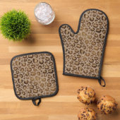 Bruin Goud Glitter Leopard Print Ovenwant & Pannenlap Set (Top down)