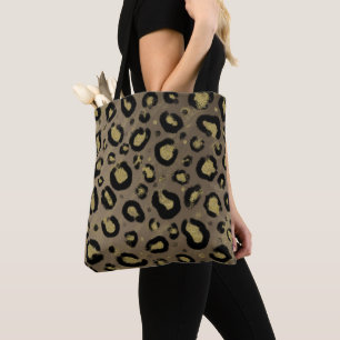 Bruin Goud Glitter & Zwart Luipaard Jachtluipaard Tote Bag