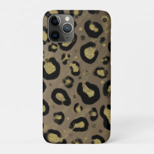Bruin Goud Glitters & Zwart Luipaard Print Case-Mate iPhone Case