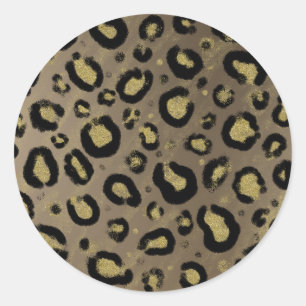 Bruin Goud Glitters & Zwarte Luipaard Baby Shower Ronde Sticker