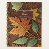 Bruin, Goud & Groen Gebosseerde Herfstbladeren Planner (Voorkant)