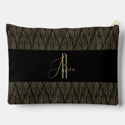 Bruin goud Laat lederen patroon & monogram achter Etui (Achterkant)