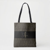 Bruin goud Laat lederen patroon & monogram achter Tote Bag (Voorkant)