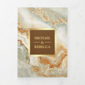 Bruin Goud Marmer Faux Gouden Folie Foto Bruiloft Drieluik Uitnodiging (Cover)