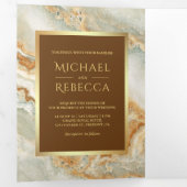 Bruin Goud Marmer Faux Gouden Folie Foto Bruiloft Drieluik Uitnodiging (Binnenzijde eerst)