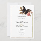 bruin goud roze vlinder bloemenbruiloft kaart (Voorkant)