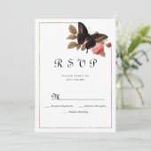  bruin goud roze vlinder bloemig RSVP Kaart (Staand voorkant)