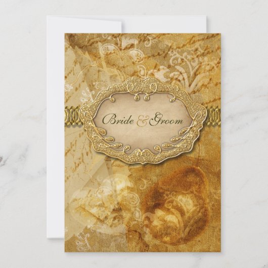 Bruin goud Victoriaans weding Kaart (Voorkant)