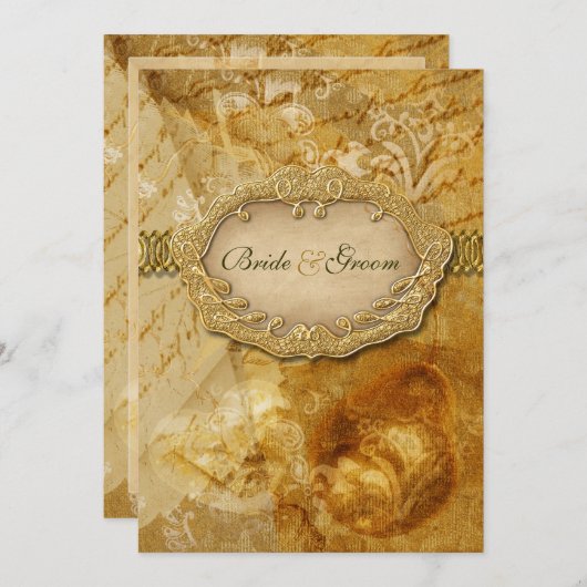 Bruin goud Victoriaans weding Kaart (Voorkant / Achterkant)