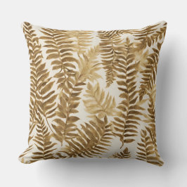 Bruin Goud Witte Varen Bladeren Print Kussen