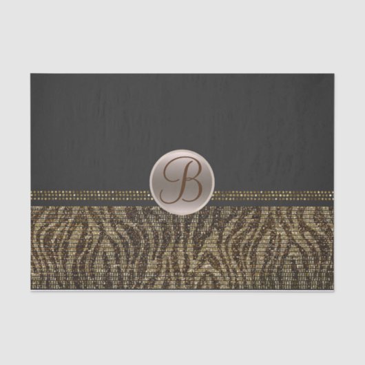 Bruin Goud Zebra Glans Glam Monogram Initiaal Tissuepapier (Voorkant)