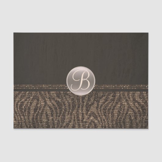 Bruin Goud Zebra Glans Glam Monogram Initiaal Tissuepapier (Voorkant)