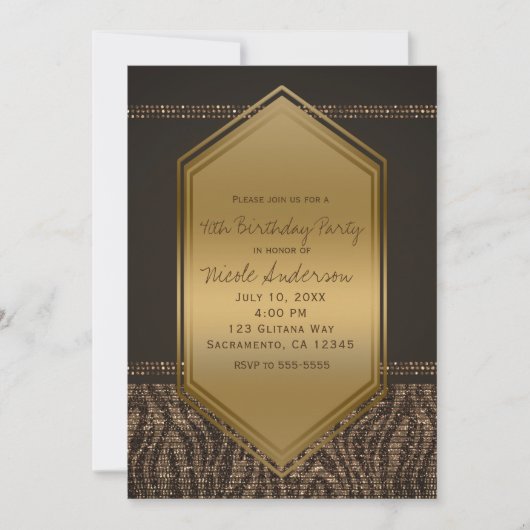 Bruin Goud Zebra Print Verjaardagsfeest Elk Evenem Kaart (Voorkant)