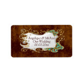 Bruin gouden aqua bruiloft wijn zegels etiket (Voorkant)