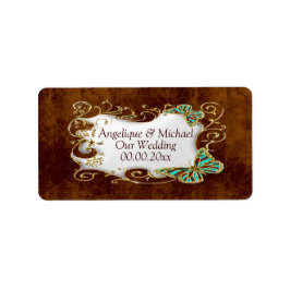 Bruin gouden aqua bruiloft wijn zegels etiket