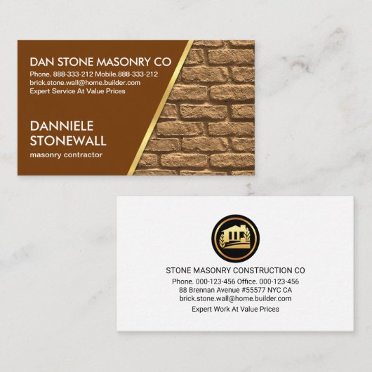 Bruin Gouden Baksteen Lagen Gebouw Visitekaartje (Voorkant / Achterkant)