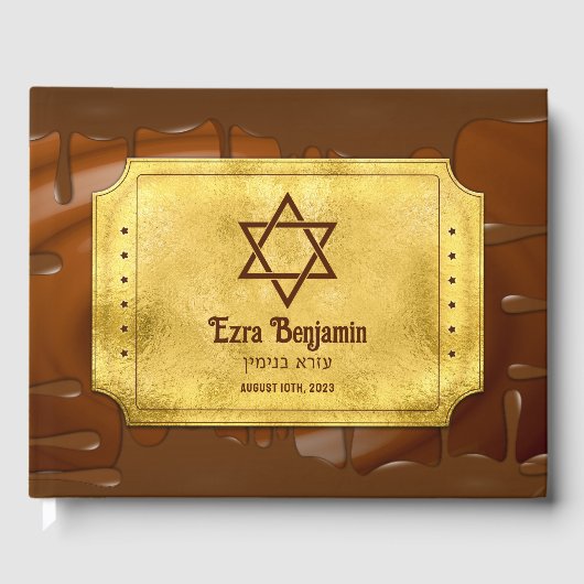 Bruin Gouden Chocolade Bar Mitzvah Bat Mitzvah Gastenboek (Voorkant)