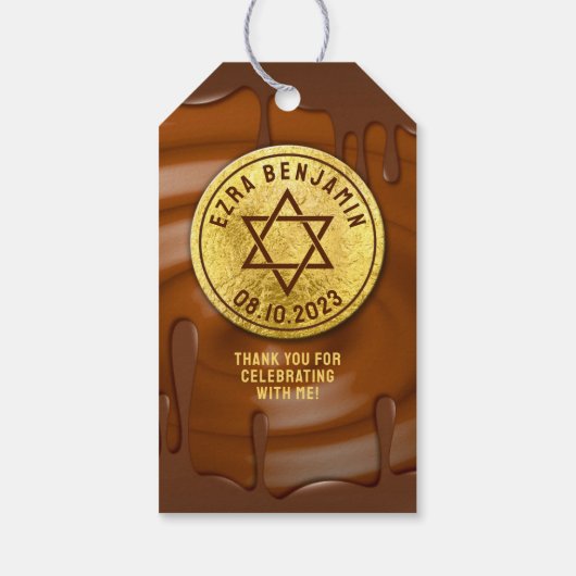 Bruin Gouden Chocolade Bar Mitzvah of Bat Mitzvah Cadeaulabel (Achterkant)