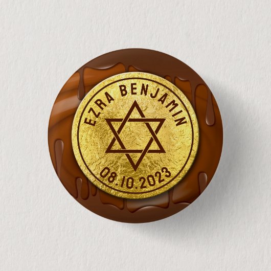 Bruin Gouden Chocolade Bar Mitzvah of Bat Mitzvah Ronde Button 3,2 Cm (Voorkant)