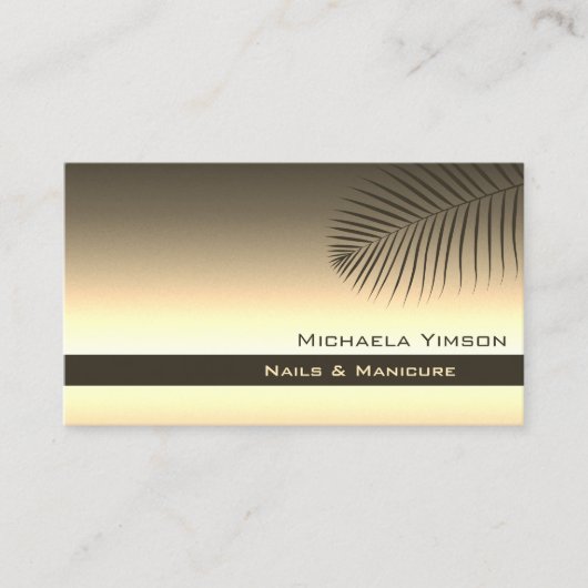 Bruin Gouden Gradiënt Modern met Palmblad Gewoon Visitekaartje (Voorkant)