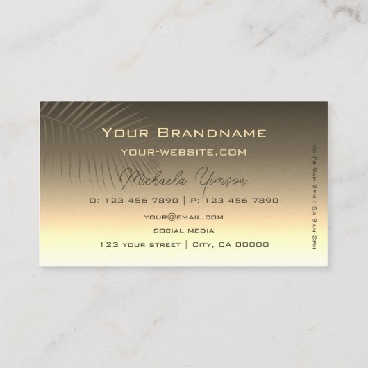 Bruin Gouden Gradiënt Palmblad en Monogram Eenvoud Visitekaartje (Achterkant)