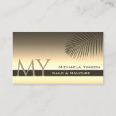 Bruin Gouden Gradiënt Palmblad Monogram en Logo Visitekaartje (Voorkant)
