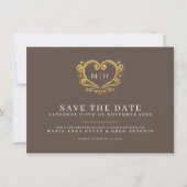 Bruin gouden hart foto bruiloft save the date (Voorkant)
