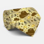 bruin , gouden patroon van kleine cowboypetten stropdas (Opgerold)