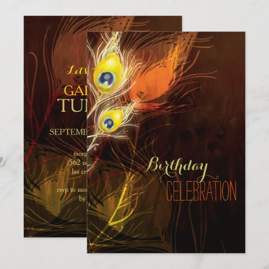 Bruin + Gouden Pauw Feathers 35ste Verjaardagsfees Kaart (Voorkant / Achterkant)